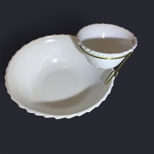 Vintage Indiana Milk Glass Basket Weave 3 Piece Chip-n-Dip